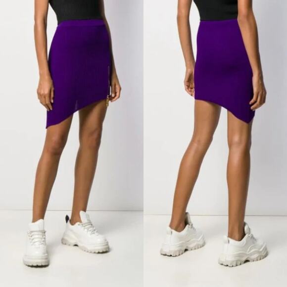GCDS | Asymmetric Logo Zip Detail Ribbed Knit Mini Skirt In Purple S - Picture 2 of 9